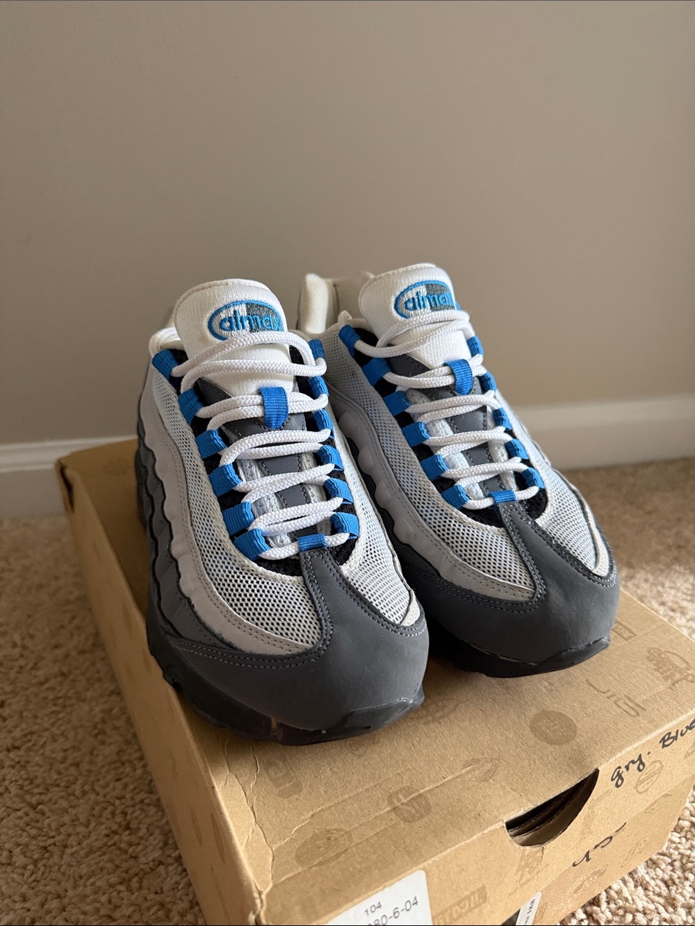 Nike Kids White, Gray & Blue Air Max 95s